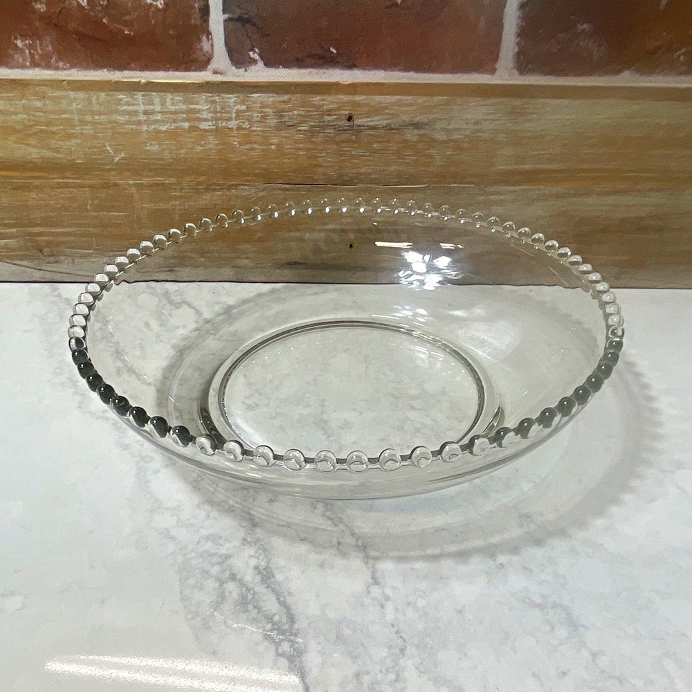 Unmarked Clear Glass Beaded Edge Round Serving Bowl 10.5" in x 2.5" in
